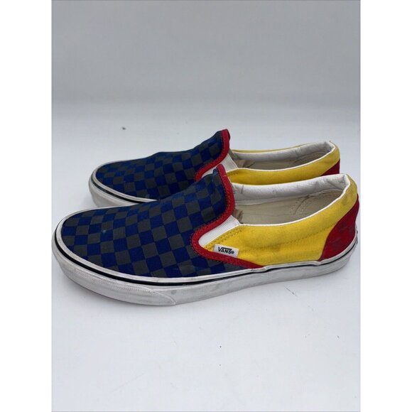 VANS OFF THE WALL CLASSIC SLIP ON BLUE GREY CHECK YELLOW SHOES M 10 - Picture 3 of 10